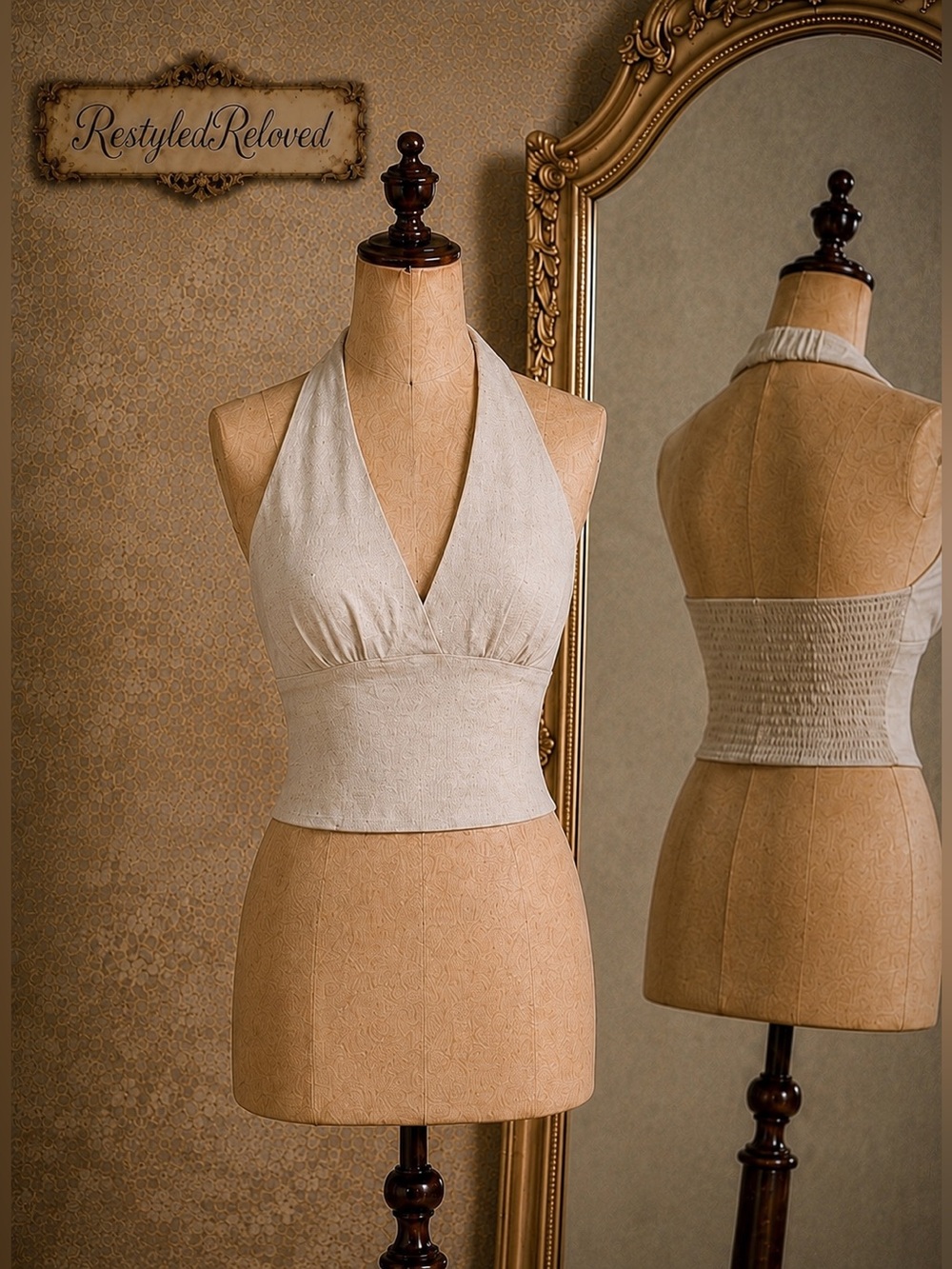Wasabi + Mint Linen Blend Halter Top | Cream/Natural | New Without Tags